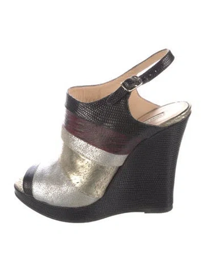 Pre-owned Dries Van Noten Embossed Leather Colorblock Pattern Slingback Pumps In Black