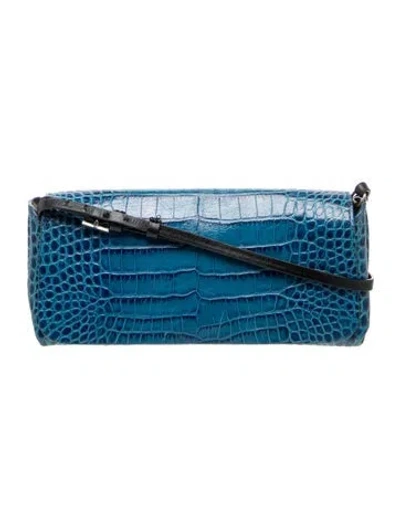Pre-owned Dries Van Noten Embossed Leather Crossbody Bag In Blue
