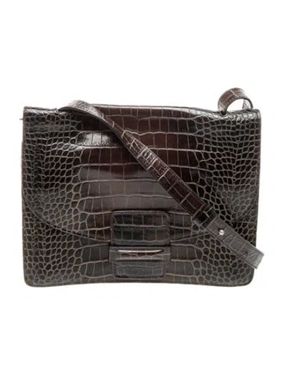 Pre-owned Dries Van Noten Embossed Leather Crossbody Bag In Brown