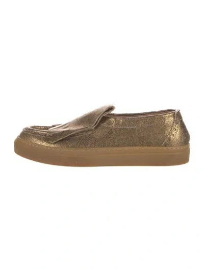 Pre-owned Dries Van Noten Embossed Leather Loafers In Gold