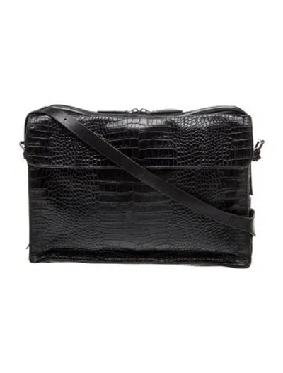 Pre-owned Dries Van Noten Embossed Leather Messenger Bag In Black