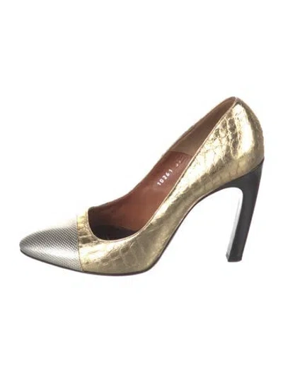 Pre-owned Dries Van Noten Embossed Leather Patterned Pumps In Metallic
