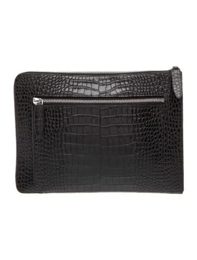 Pre-owned Dries Van Noten Embossed Leather Portfolio In Black
