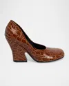 Dries Van Noten Embossed Leather Pumps In Brown
