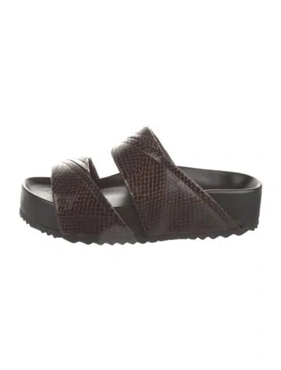 Pre-owned Dries Van Noten Embossed Leather Slides In Brown