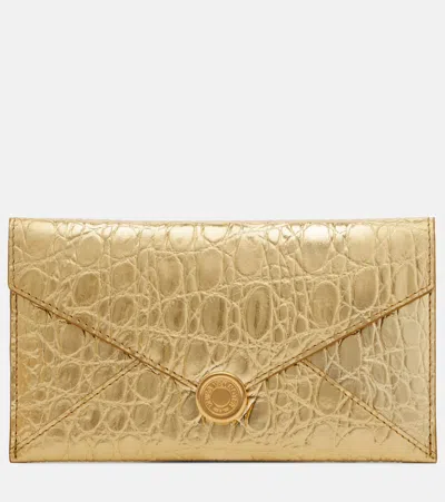 Dries Van Noten Embossed Metallic Leather Clutch In Gold