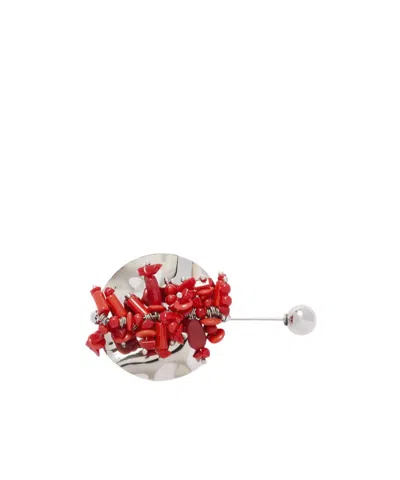 Dries Van Noten Embroidered Beaded Brooch In Multi