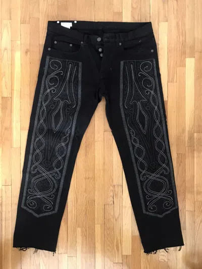 Pre-owned Dries Van Noten Embroidered Black Jeans Pants Ss15 Size 32