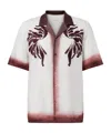 Dries Van Noten Mens Burgundy Embroidered Short-sleeves Woven Shirt In White