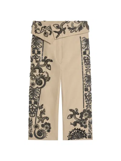 Dries Van Noten Embroidered Capri Pants In Neutral