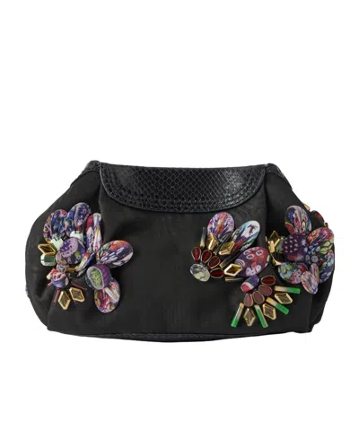 Dries Van Noten Bead-embellished Snake-effect Leather-trimmed Clutch In Black