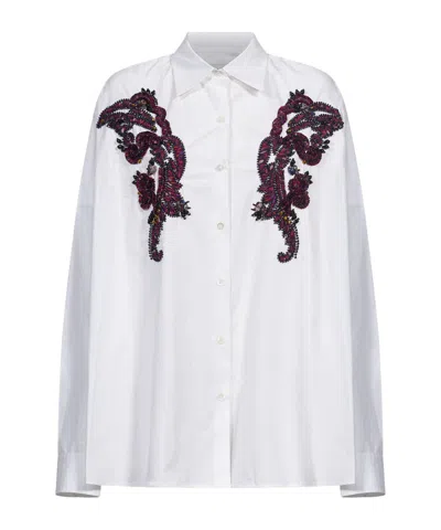 Dries Van Noten Embroidered Cocoon Shirt In White