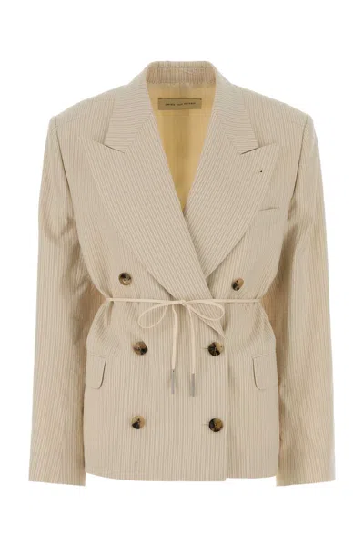 Dries Van Noten Embroidered Cotton Blend Blazer In Neutral