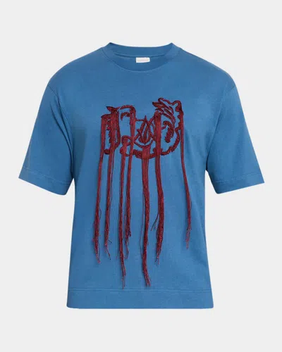 Dries Van Noten Embroidered Cotton Crewneck T-shirt In Blue