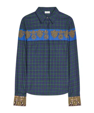 Dries Van Noten Embellished Checked Cotton-flannel Shirt In Multi
