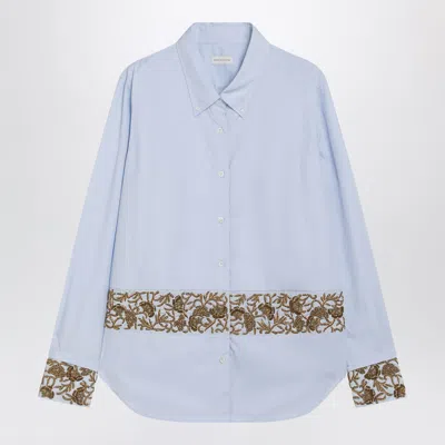 Dries Van Noten Embroidered Cotton Poplin Button-down Shirt With Loose Fit In Blue