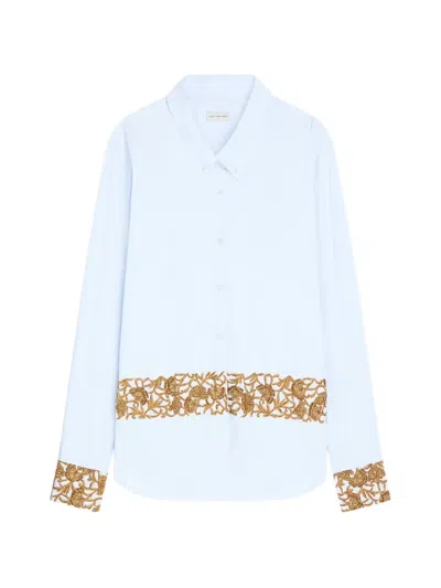Dries Van Noten Light Blue Shirt In Cotton Poplin With Embroidery