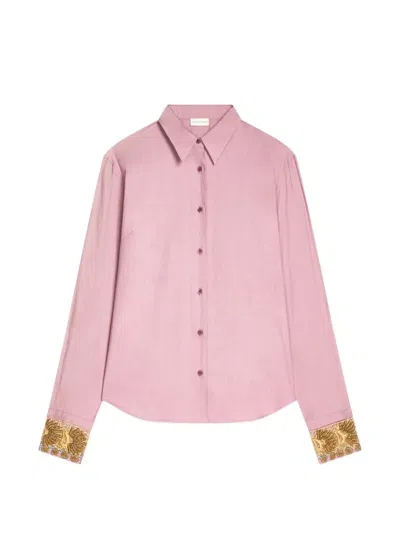 Dries Van Noten Embroidered Cotton Poplin Shirt In Pink