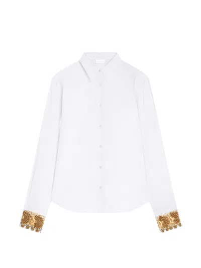 Dries Van Noten Embroidered Cotton Poplin Shirt In White