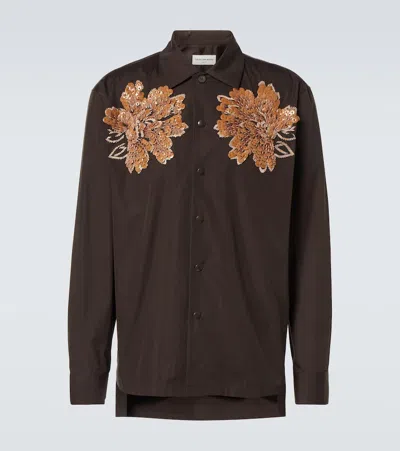 Dries Van Noten Embroidered Cotton Shirt In 704 Dark Brown