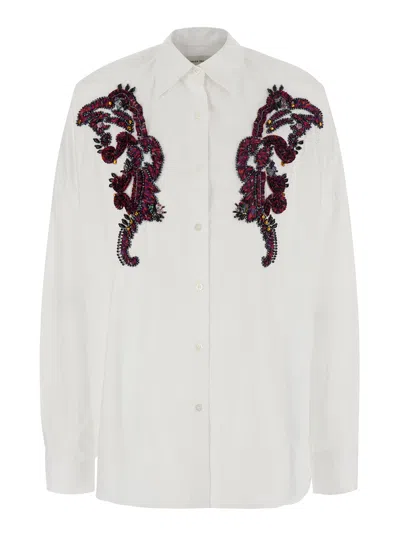Dries Van Noten Embroidered Cotton Shirt In White