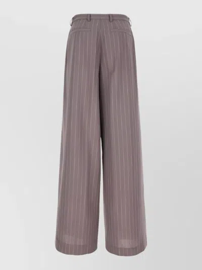 Dries Van Noten Embroidered Cotton Trousers Pinstripe Belt Loops In Gray