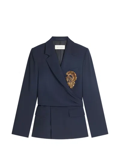 Dries Van Noten Embroidered Crepe Blazer In Blue