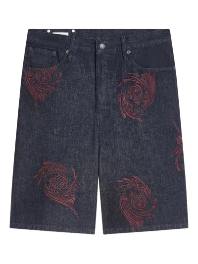 Dries Van Noten Embroidered Denim Shorts In Blue