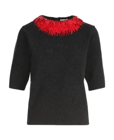 Dries Van Noten Embroidered Detail Wool Sweater In Gray