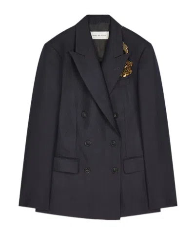 Dries Van Noten Embroidered Double-breasted Blazer In Black