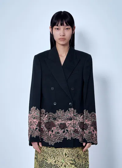 Dries Van Noten Embroidered Double-breasted Blazer In Black