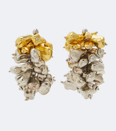 Dries Van Noten Embroidered Drop Earrings In Gold