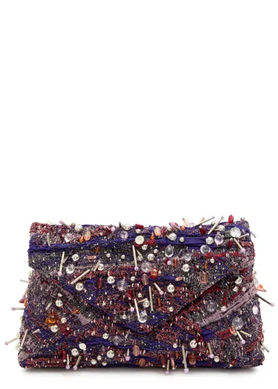 Dries Van Noten Embroidered Envelope Cloqué Clutch Bag In Red