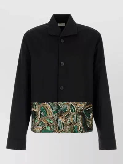 Dries Van Noten Embroidered Hem Long Sleeve Shirt Jacket In Black