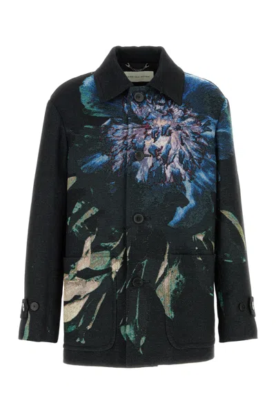 Dries Van Noten Floral Jacquard Coat Collar Design In Multi