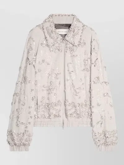 Dries Van Noten Embroidered Jewel Jacket Elastic Hem Cuffs In Pink