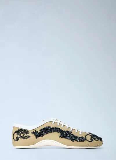 Dries Van Noten Embroidered Lace-up Sneakers In Camel