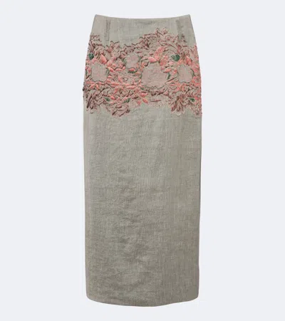 Dries Van Noten Embroidered Linen And Cotton-blend Midi Skirt In Multi