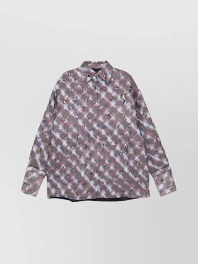 Dries Van Noten Embroidered Long Sleeve Collared Shirt In Purple