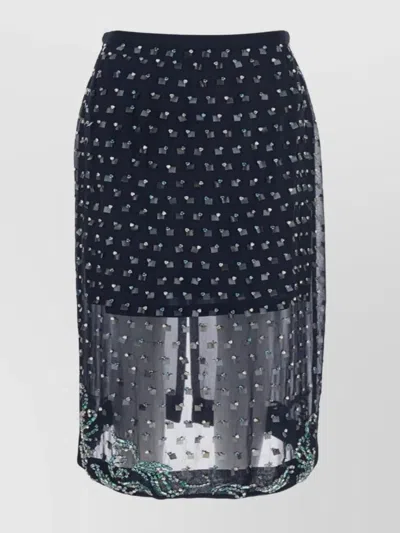 Dries Van Noten Blue Georgette Midi Skirt With Embroidered Crystals