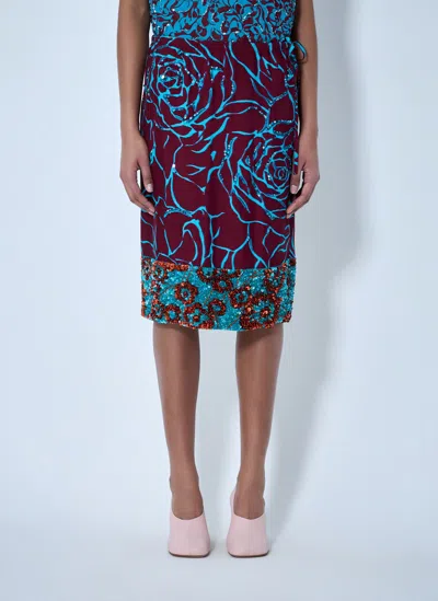 Dries Van Noten Embroidered Midi Skirt In Burgundy
