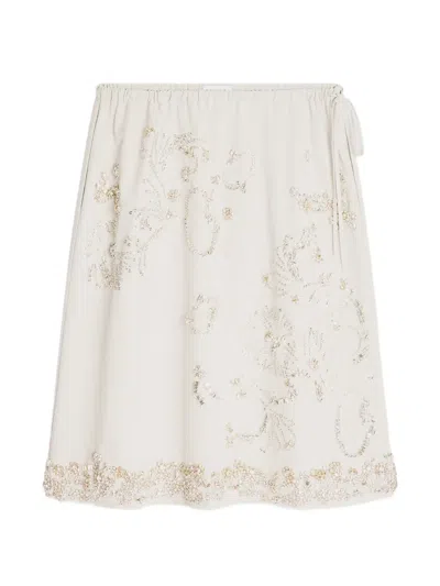 Dries Van Noten Embroidered Midi Skirt In White