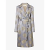 DRIES VAN NOTEN EMBROIDERED-PATTERN NOTCHED-LAPEL BELTED WOVEN COAT