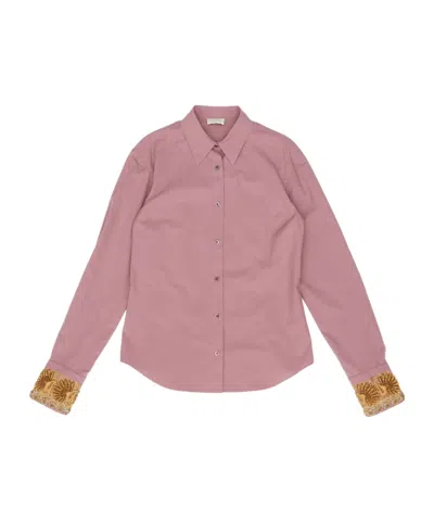 Dries Van Noten Chloris Cotton Shirt With Embroiders Cuffs In Purple