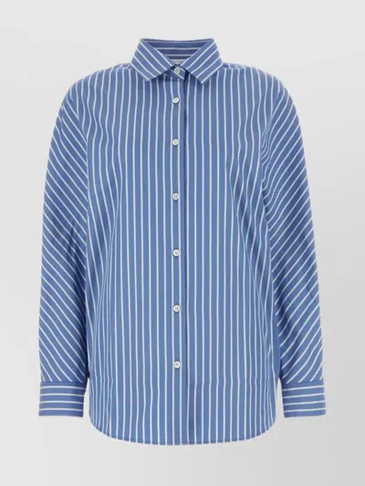 Dries Van Noten Embroidered Poplin Shirt Striped Pattern In Blue
