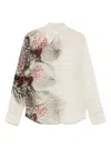 Dries Van Noten Abstract Print Beaded Collared Sheer Shirt