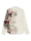 Dries Van Noten Abstract Print Beaded Collared Sheer Shirt In Neutral