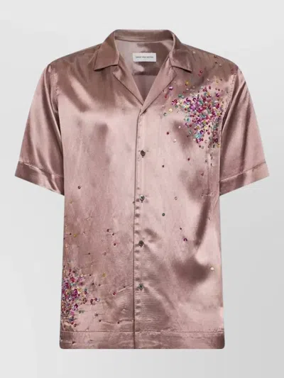 Dries Van Noten Embroidered Satin Shirt Jacket Short Sleeves In Multi