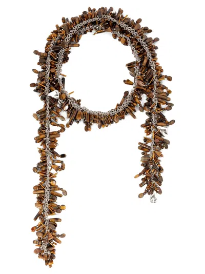 Dries Van Noten Embroidered Scarf Necklace In Brown