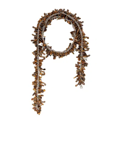 Dries Van Noten 'embroidered Scarf' Necklace In Brown